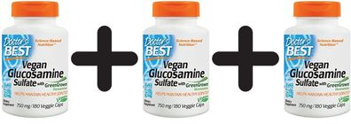 3 x Vegan Glucosamine Sulfate with GreenGrown, 750mg - 180 vcaps