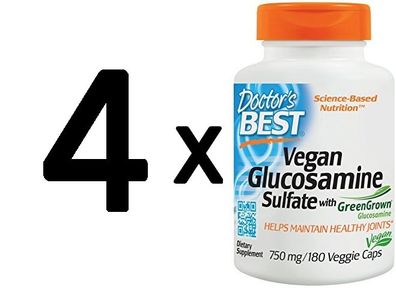 4 x Vegan Glucosamine Sulfate with GreenGrown, 750mg - 180 vcaps