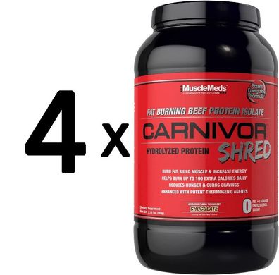 4 x MuscleMeds Carnivor Shred, Chocolate - 1036g