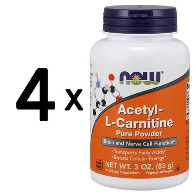 4 x NOW Foods Acetyl L-Carnitine, Pure Powder - 85g