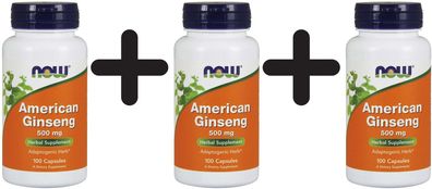 3 x NOW Foods American Ginseng, 500mg - 100 vcaps