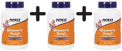 3 x NOW Foods Brewer's Yeast, Tablets - 200 tablets