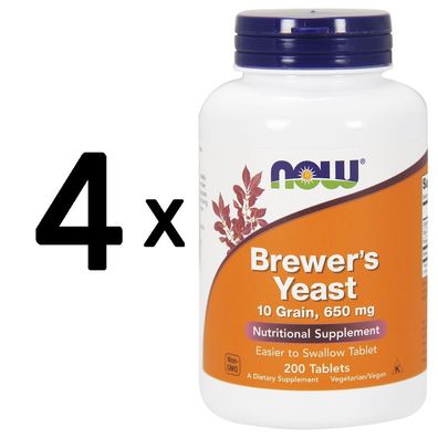 4 x NOW Foods Brewer's Yeast, Tablets - 200 tablets
