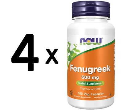 4 x NOW Foods Fenugreek, 500mg - 100 vcaps