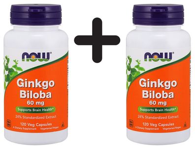 2 x NOW Foods Ginkgo Biloba, 60mg - 120 vcaps