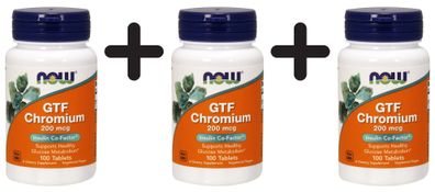 3 x NOW Foods GTF Chromium, 200mcg - 100 tablets