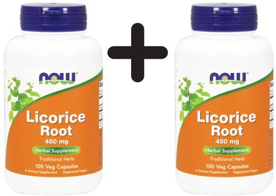 2 x NOW Foods Licorice Root, 450mg - 100 vcaps