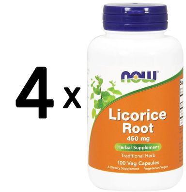 4 x NOW Foods Licorice Root, 450mg - 100 vcaps