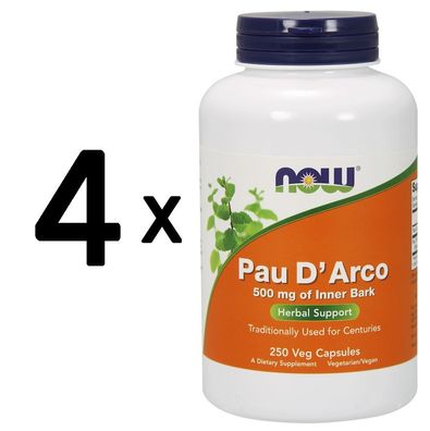 4 x NOW Foods Pau D'Arco, 500mg - 250 vcaps
