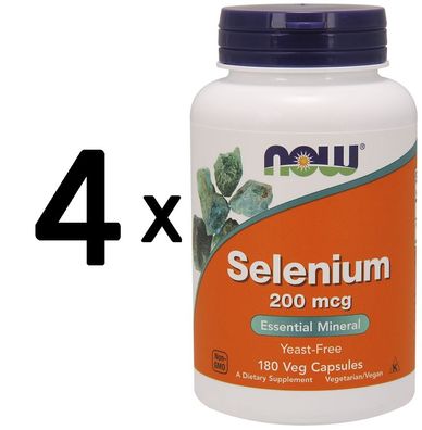 4 x NOW Foods Selenium, 200mcg - 180 vcaps