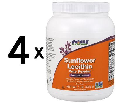 4 x NOW Foods Sunflower Lecithin, Pure Powder - 454g