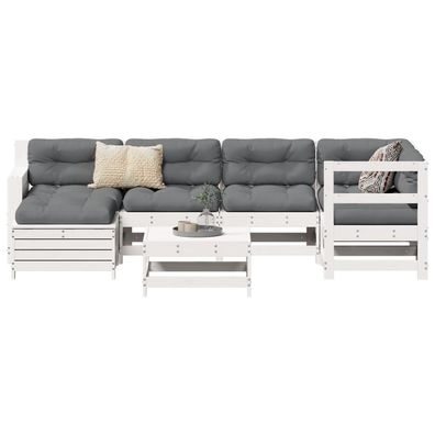 vidaXL 7-tlg. Garten-Sofagarnitur Weiß Massivholz Kiefer