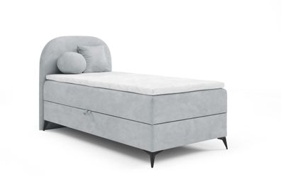 Boxspringbett Gästebett GORGIA 90x200cm Stoff Jasmin Hellgrau