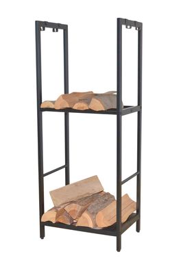 Praktisches Kaminholzregal "Sven" mit 4 Haken, schwarz