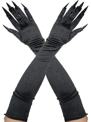 Handschuhe mit Nägeln und Glitzersteinen schwarz