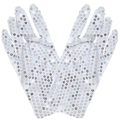 Handschuhe Pailletten kurz silber 22cm