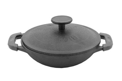 Servierpfanne 18 cm aus Gusseisen emailliert Wok-Pfanne Gusswok Emaillie