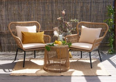 Gartenmöbel 3er-Set Sitzgruppe Balance Loungemöbel Balkon Terrasse Polyrattan