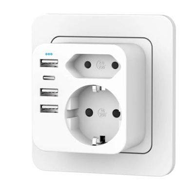 Mehrfachsteckdose mit 4 USB Stromsteckern, Doppelstecker für USB Steckdose, Mehrfachs