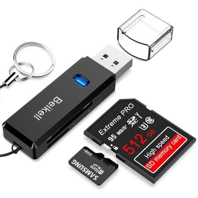 USB 3.0 Kartenleser, Beikell Highspeed SD/Micro SD Kartenleser - Unterstützt SD / Mic