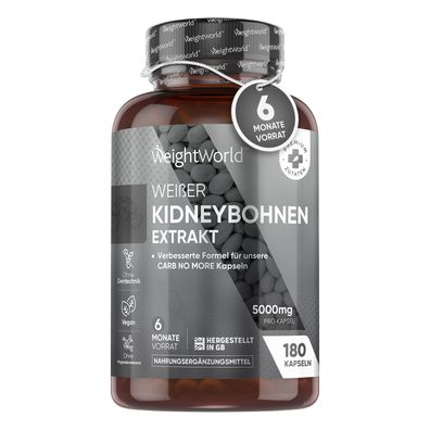 Kidneybohnen Extrakt 5000mg -180 vegane Kapseln - 6 Monate Vorrat - WeightWorld