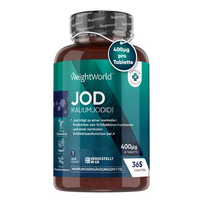 Jod Tabletten - 400µg pro Tablette- 365 Kaliumjodid Tabletten - 1 Jahresvorrat