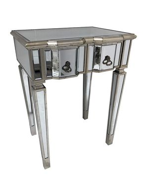 Schmaler Schminktisch Spiegel 80x59x45 Antiksilber 2 Schubladen Kosmetiktisch