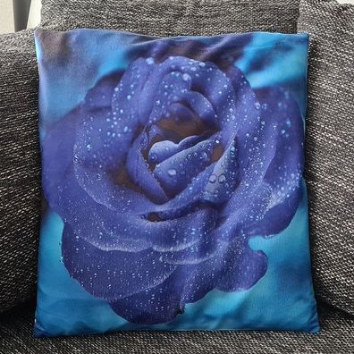 Kissenbezug Natur - Blaue Eisrose / Blume - 45cm x 45cm