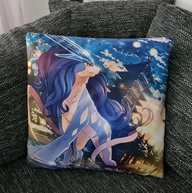 Pokemon Kissenbezug Suicune + Tempel 45cm x 45cm