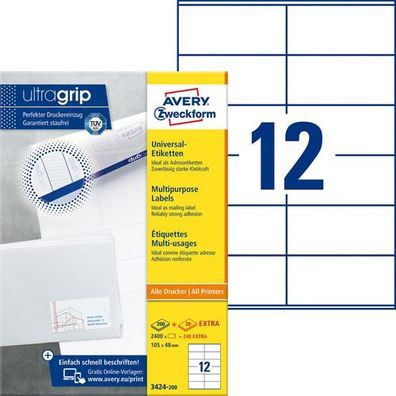 Avery Zweckform 3424 105 x 48mm Universal-Etiketten DIN A4 weiß