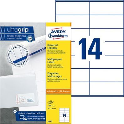 Avery Zweckform 3477 105 x 41 mm Universal-Etiketten DIN A4 weiß