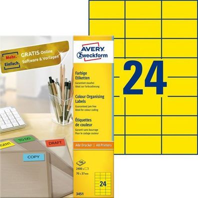 Avery Zweckform 3451 70 x 37 mm Universal-Etiketten DIN A4 gelb