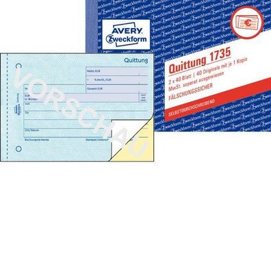 Avery Zweckform 1735 Quittung A6 SD 2x40 Blatt