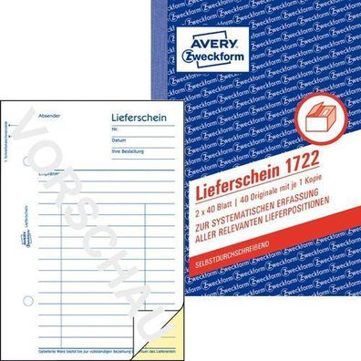 Avery Zweckform 1722 Lieferschein A6 SD 2x40 Blatt