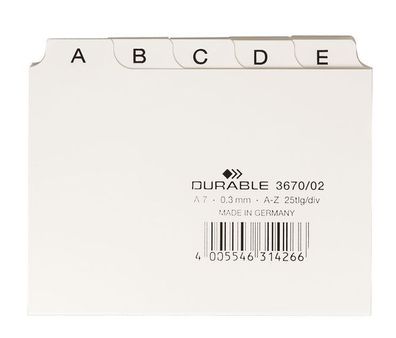 Durable Leitregister A7 A-Z 25-tlg 3670/02 Leitkarten Karteikarten-Register