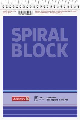 Brunnen Spiralblock A5 60 g/ m² 50 Blatt liniert 10-55471 Notizblock Spirale