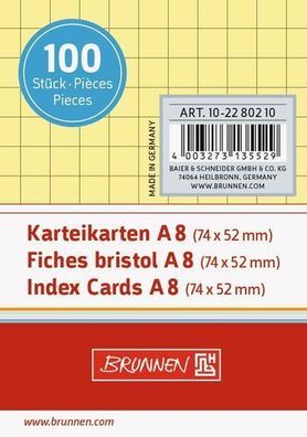 Brunnen 10-2280210 Karteikarten Karteikarton 180 g/ m² A8 quer kariert gelb