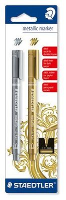 2 Staedtler 8323-S BK2 metallic marker gold & silber 1-2 mm Lackmarker