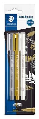 Staedtler 8323-S BK3 metallic marker gold, silber, weiß 1-2 mm Lackmarker