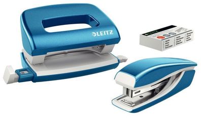 LEITZ Set Locher Heftgerät Mini NeXXt WOW blau metallic 5561-20-36