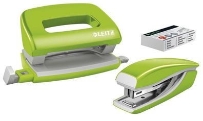 LEITZ Set Locher Heftgerät Mini NeXXt WOW grün metallic 5561-20-54