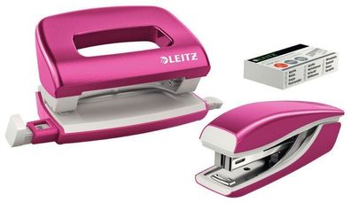 LEITZ Set Locher Heftgerät Mini NeXXt WOW pink metallic 5561-20-23