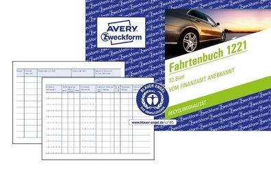 Avery Zweckform 1221 Recycling Fahrtenbuch DIN A6 quer 40 Blatt