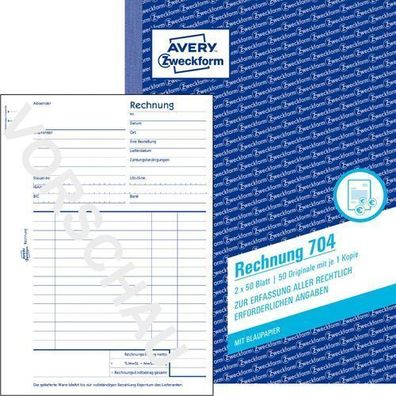Avery Zweckform 704 Rechnung A5 2x50 Blatt ohne Perforation