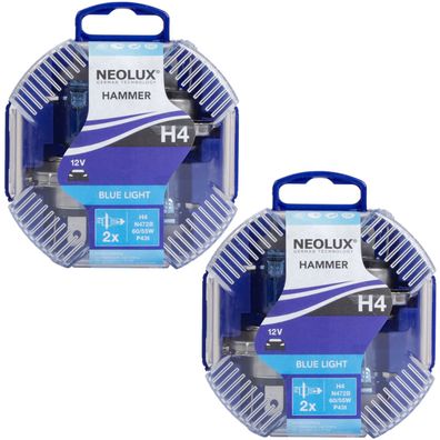 Neolux HAMMER 4x H4 12V 60W / 55W Xenon Blue Look Halogen-Birnen P43t Set Box