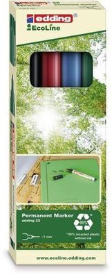 Edding 25 Permanent-Marker Set 4 Stk farb sort 1 mm Filzstift ECO Etui