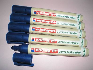 5 Stück Edding 21 Permanent-Marker blau Rundspitze 1,5 -3 mm Filzstift ECO