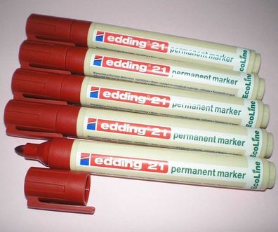 5 Stück Edding 21 Permanent-Marker rot Rundspitze 1,5 -3 mm Filzstift ECO