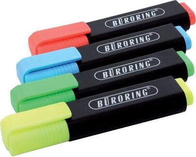 Büroring Textmarker 4-er Etui Keilspitze 2-5mm Marker Leuchtstift