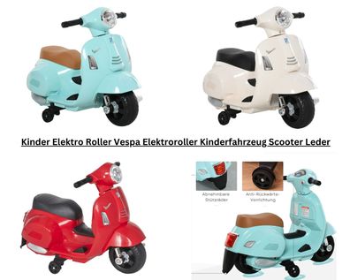 Elektro Kinder Roller Vespa Elektroroller Kinderfahrzeug Scooter 6V Leder Pedale